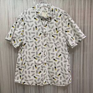 VSTR Men's White Pineapple Hawaiian Short Sleeved Button Down Shirt Size XXL